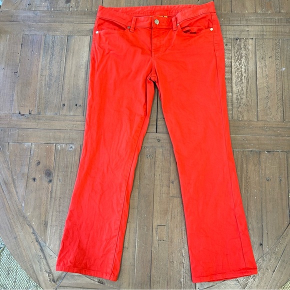 Tory Burch Cropped Slim Boot Jeans Womens 30 Red Low Rise Pants Stretch Preppy - Picture 2 of 12